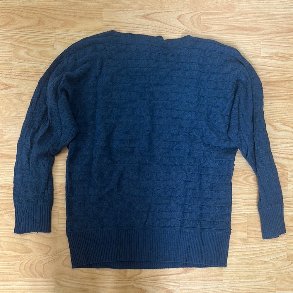 Lauren Ralph Lauren Blue Crewneck Sweater with Textured Knit - Picture 3 of 4